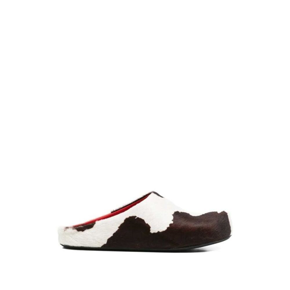 Marni Men White And Brown Cow-Print Calf Hair Fussbett Mules